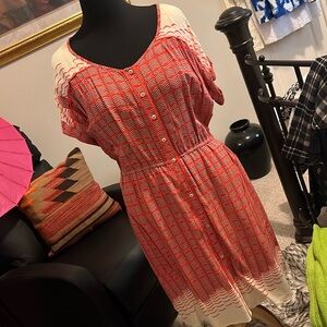 Dress by Maeve. Multi colored, short sleeve, pullover with a faux button front.